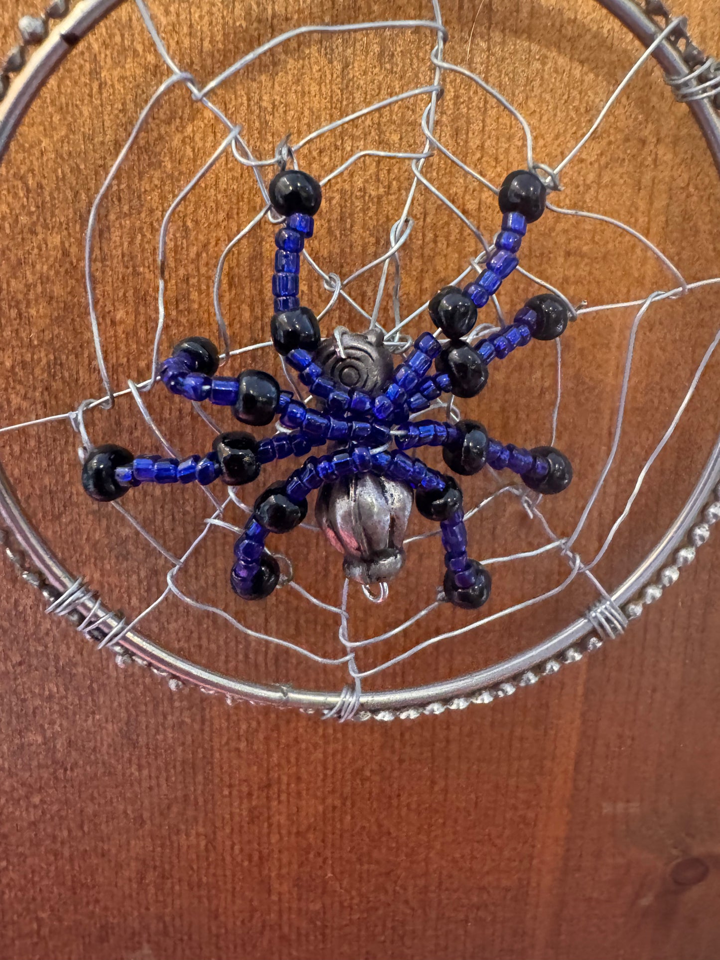 Handmade Christmas Spider Ornament in Black and Royal Blue