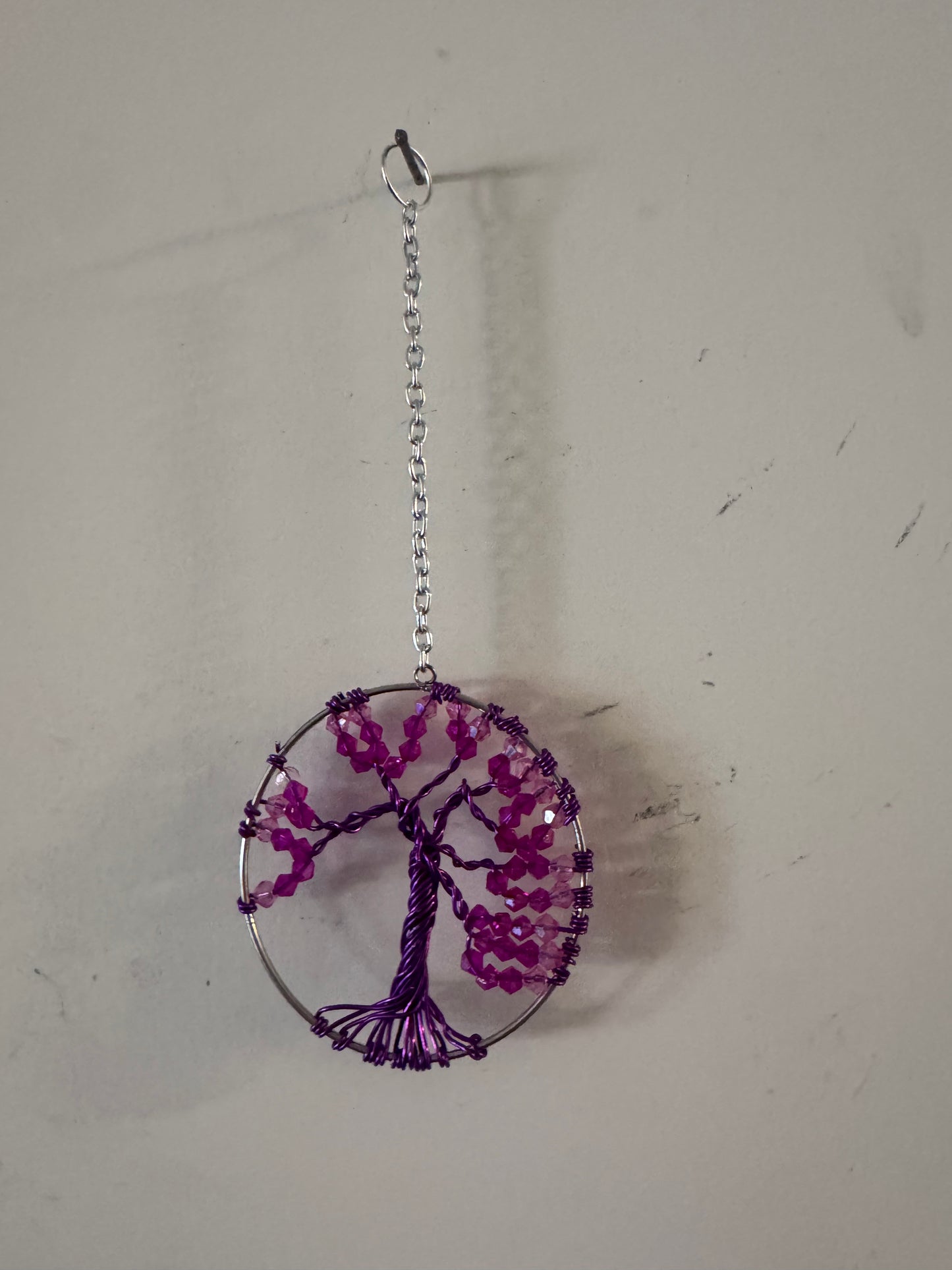 Purple and Pink Small Tree of Life Suncatcher Car Charm on 3" Hoop