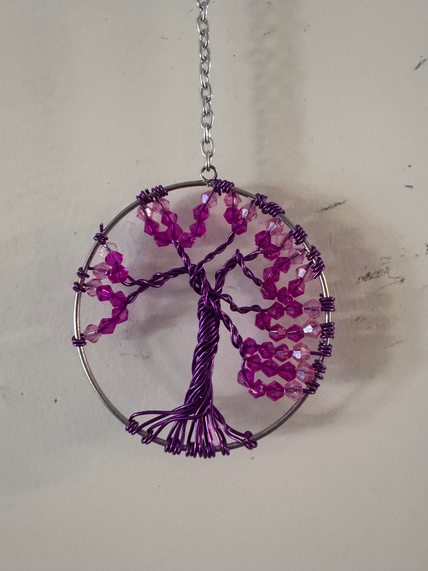 Purple and Pink Small Tree of Life Suncatcher Car Charm on 3" Hoop