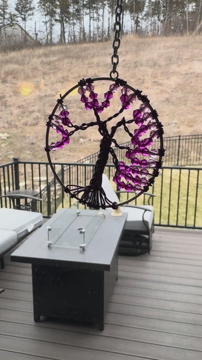 Purple and Pink Small Tree of Life Suncatcher Car Charm on 3" Hoop